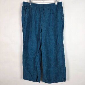 Eileen Fisher 100% Linen Wide Leg Cropped Woven Womens Large Blue Pants